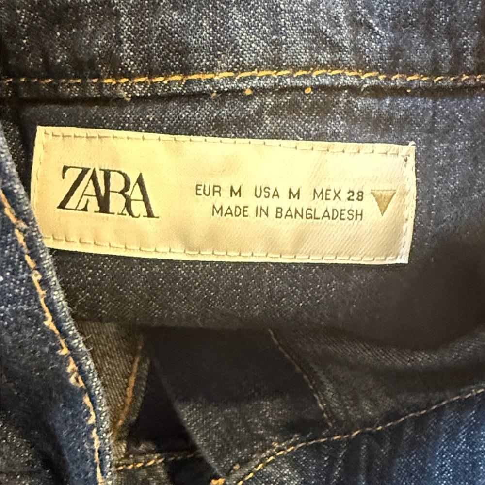 *Zara Denim Bow Shirt Top Long Sleeves Button Front Pocket Tie at Neck Medium - Picture 6 of 9